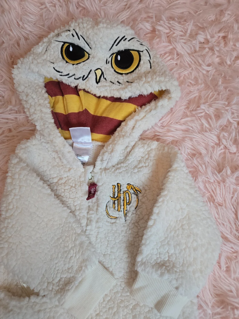 Harry Potter Infant Cream Sherpa One-Piece Romper with Owl Hood